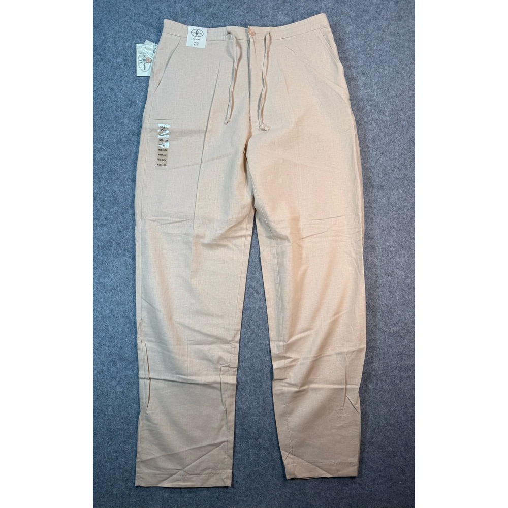 Linea Uomo Mens Khaki Linen Blend Drawstring Pants 36x34 NWT